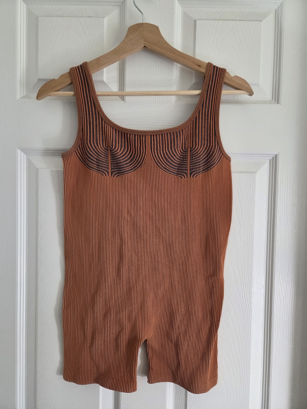 Forever 21 Rust Ribbed Tank Romper with Contour Stitching